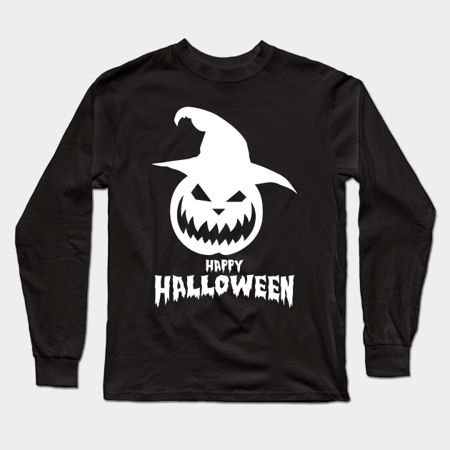 Happy Halloween With White Scary Pumpkin Long Sleeve T-Shirt by anbartshirts